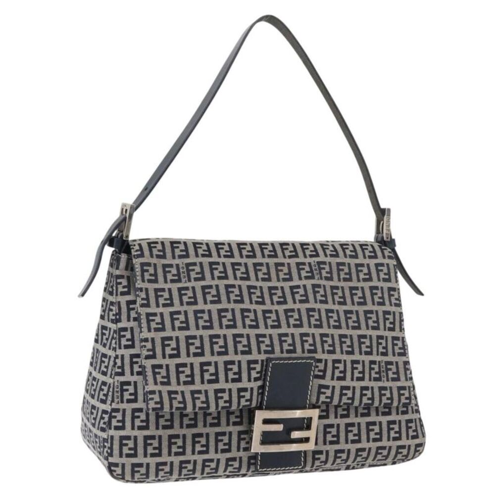 Fendi Baguette Zucchino Canvas Navy Canvas Handbag